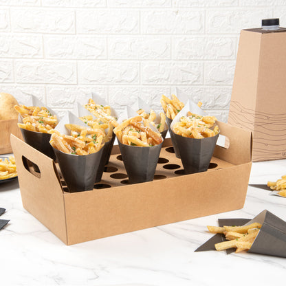 Cone Tek Kraft Paper Cone Holder - with Handles, 30 slots - 14 1/4" x 8 1/4" x 6" - 10 count box