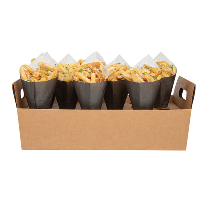 Cone Tek Kraft Paper Cone Holder - with Handles, 30 slots - 14 1/4" x 8 1/4" x 6" - 10 count box