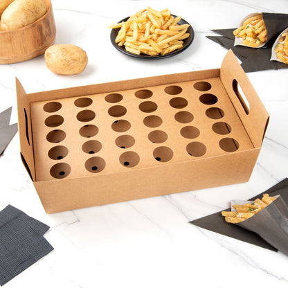 Cone Tek Kraft Paper Cone Holder - with Handles, 30 slots - 14 1/4" x 8 1/4" x 6" - 10 count box