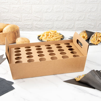 Cone Tek Kraft Paper Cone Holder - with Handles, 30 slots - 14 1/4" x 8 1/4" x 6" - 10 count box