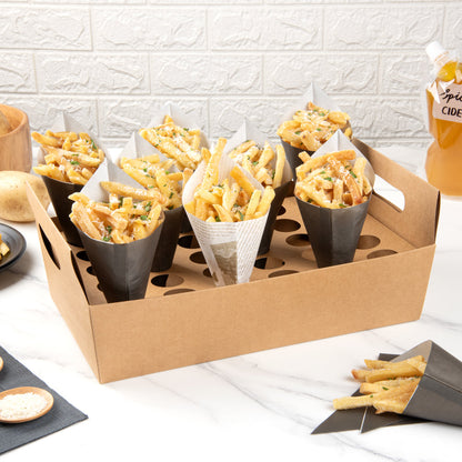 Cone Tek Kraft Paper Cone Holder - with Handles, 30 slots - 14 1/4" x 8 1/4" x 6" - 10 count box