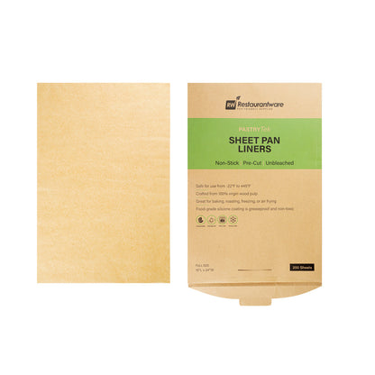 Pastry Tek Unbleached Parchment Paper Full Size Sheet Pan Liner - Silicone Coated, Compostable - 16" x 24" - 200 count box