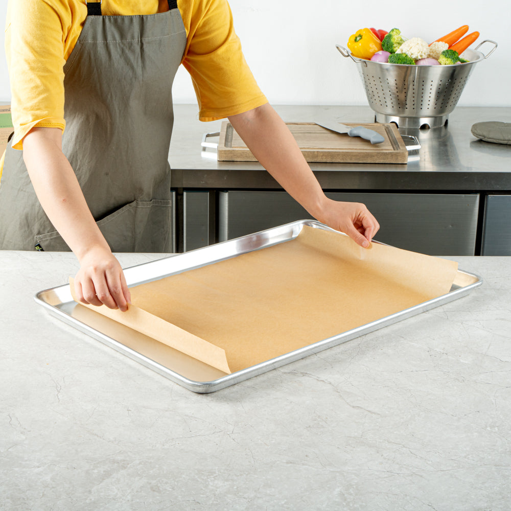 Pastry Tek Unbleached Parchment Paper Full Size Sheet Pan Liner - Silicone Coated, Compostable - 16" x 24" - 200 count box