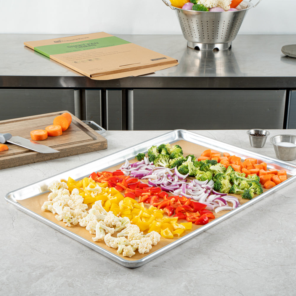 Pastry Tek Unbleached Parchment Paper Full Size Sheet Pan Liner - Silicone Coated, Compostable - 16" x 24" - 1000 count box