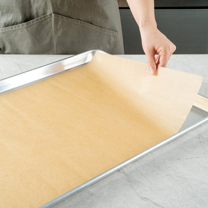 Pastry Tek Unbleached Parchment Paper Full Size Sheet Pan Liner - Silicone Coated, Compostable - 16" x 24" - 1000 count box