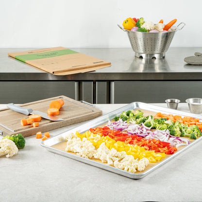 Pastry Tek Unbleached Parchment Paper Full Size Sheet Pan Liner - Silicone Coated, Compostable - 16" x 24" - 1000 count box