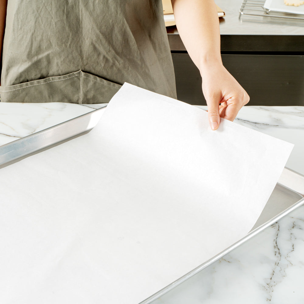 Pastry Tek White Parchment Paper Full Size Sheet Pan Liner - Silicone Coated, Compostable - 16" x 24" - 1000 count box