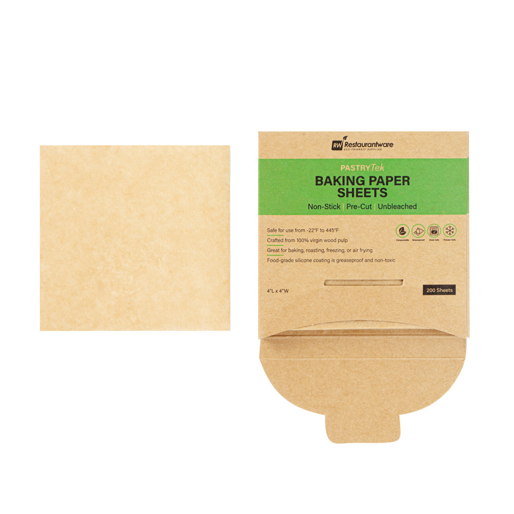 Pastry Tek Unbleached Parchment Paper Baking Sheet - Precut, Silicone Coated - 4" x 4" - 200 count box