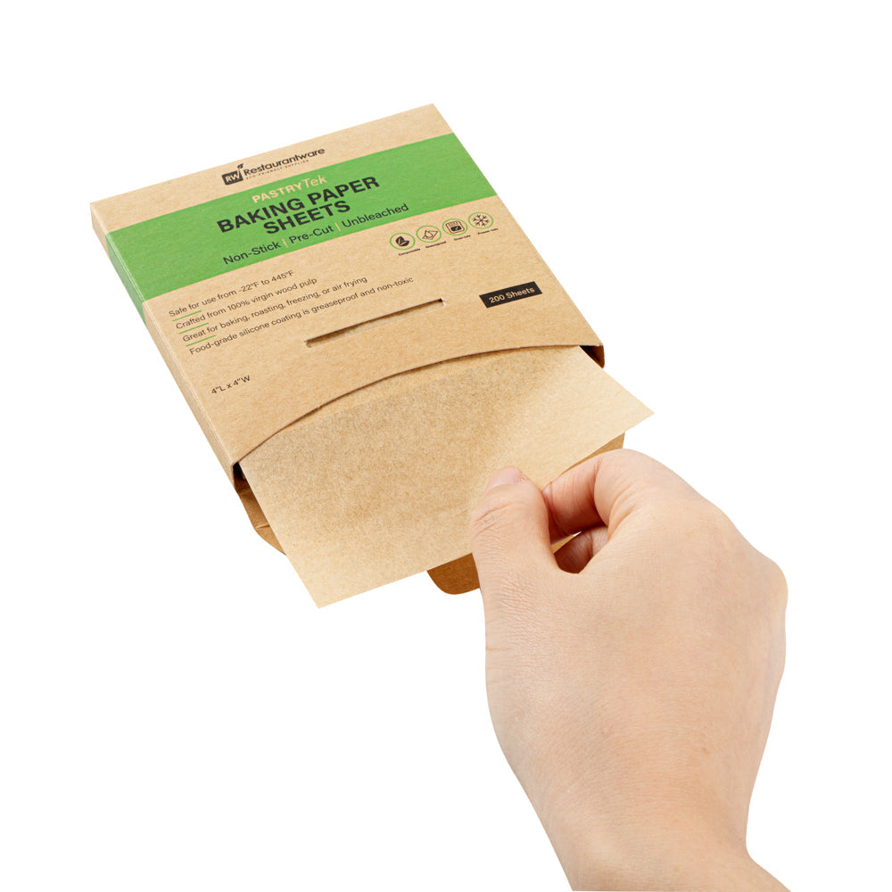 Pastry Tek Unbleached Parchment Paper Baking Sheet - Precut, Silicone Coated - 4" x 4" - 200 count box