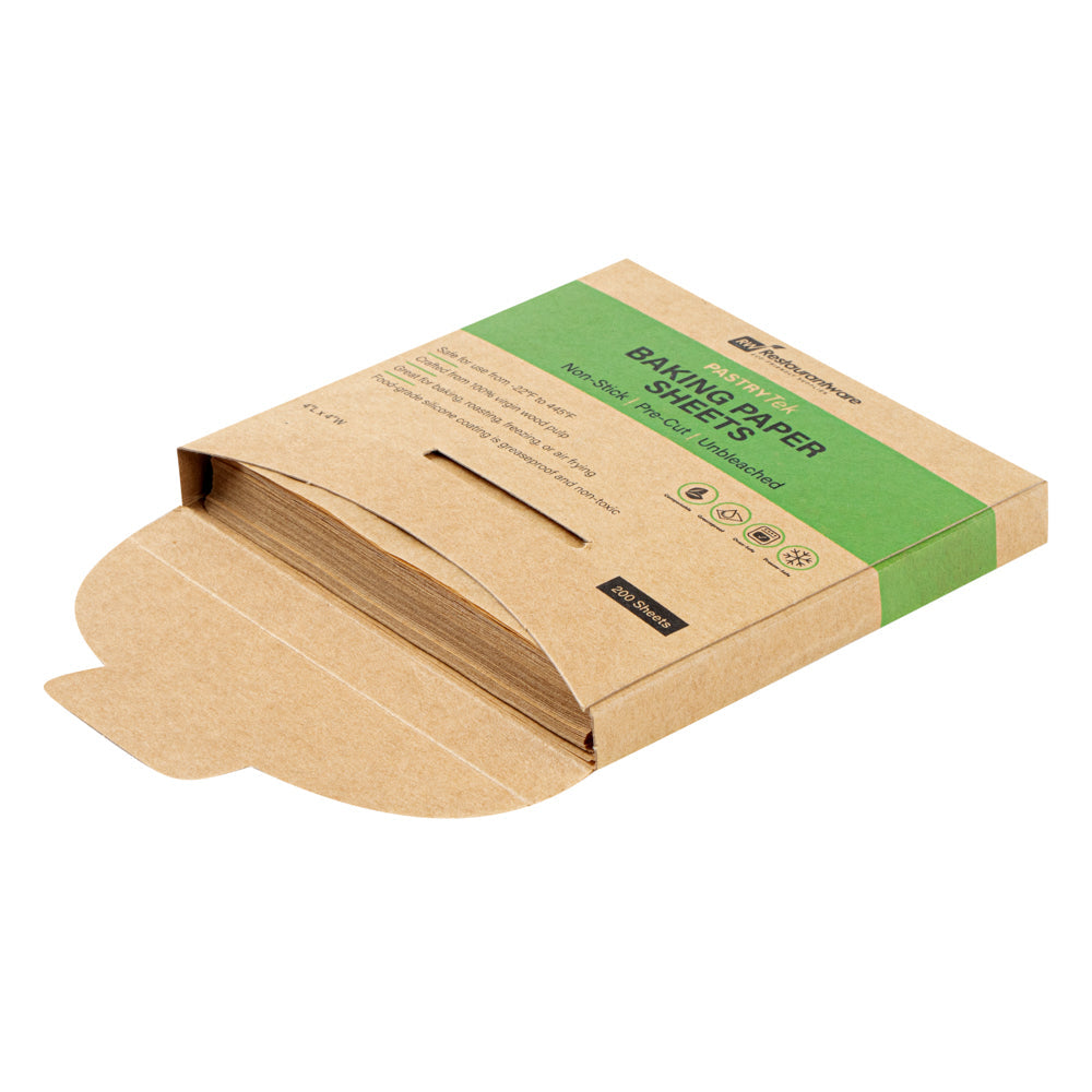 Pastry Tek Unbleached Parchment Paper Baking Sheet - Precut, Silicone Coated - 4" x 4" - 200 count box