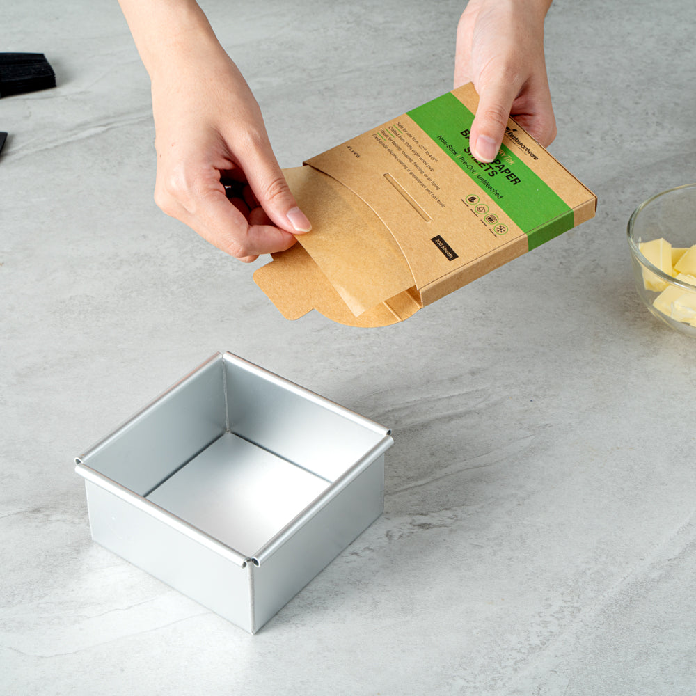Pastry Tek Unbleached Parchment Paper Baking Sheet - Precut, Silicone Coated - 4" x 4" - 200 count box