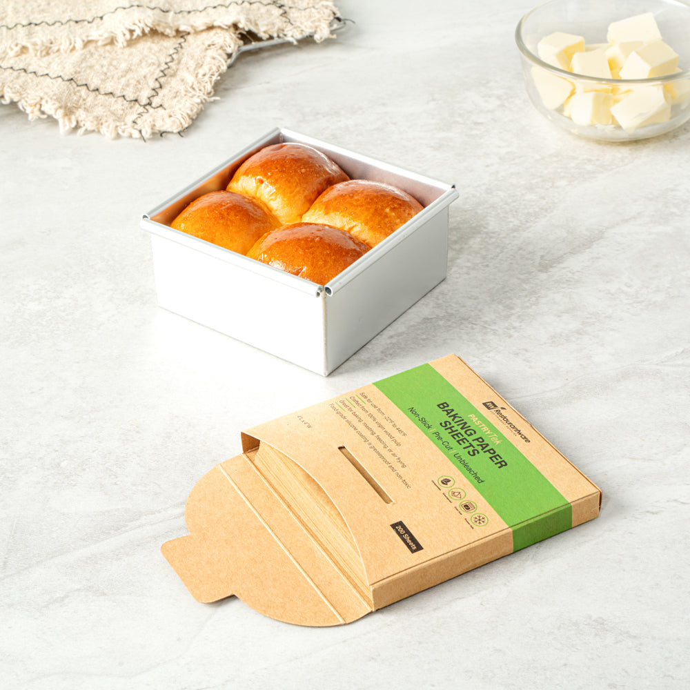 Pastry Tek Unbleached Parchment Paper Baking Sheet - Precut, Silicone Coated - 4" x 4" - 200 count box