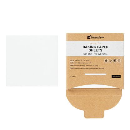 Pastry Tek White Parchment Paper Baking Sheet - Precut, Silicone Coated - 4" x 4" - 200 count box
