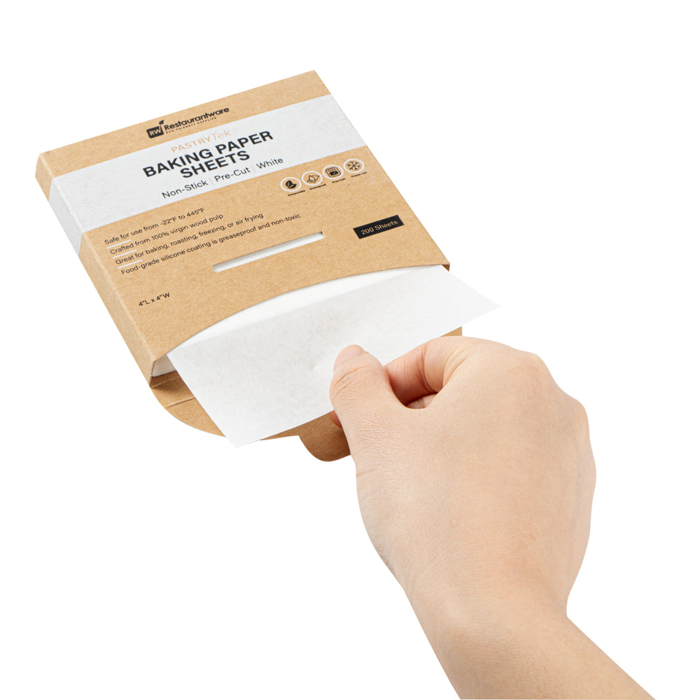Pastry Tek White Parchment Paper Baking Sheet - Precut, Silicone Coated - 4" x 4" - 1000 count box