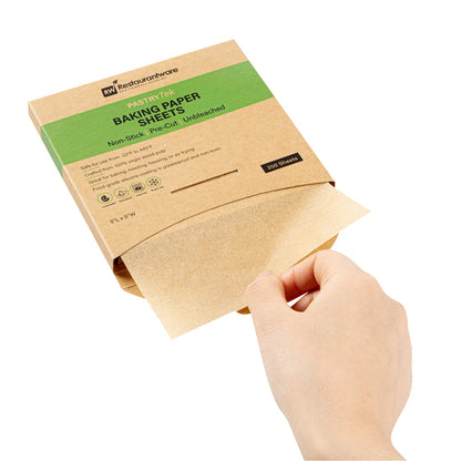 Pastry Tek Unbleached Parchment Paper Baking Sheet - Precut, Silicone Coated, Compostable - 5" x 5" - 200 count box