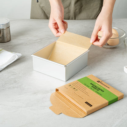 Pastry Tek Unbleached Parchment Paper Baking Sheet - Precut, Silicone Coated, Compostable - 5" x 5" - 1000 count box
