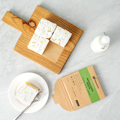 Pastry Tek Unbleached Parchment Paper Baking Sheet - Precut, Silicone Coated, Compostable - 5" x 5" - 1000 count box