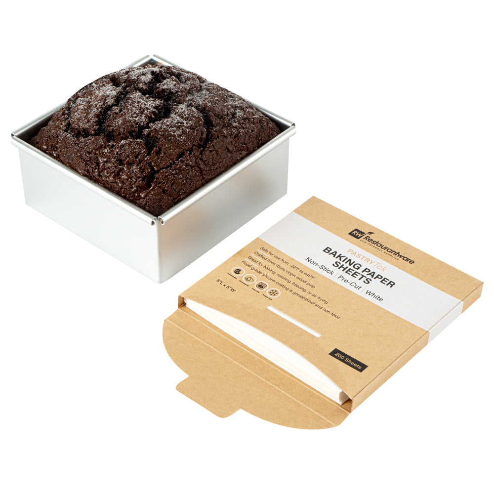 Pastry Tek White Parchment Paper Baking Sheet - Precut, Silicone Coated, Compostable - 5" x 5" - 1000 count box