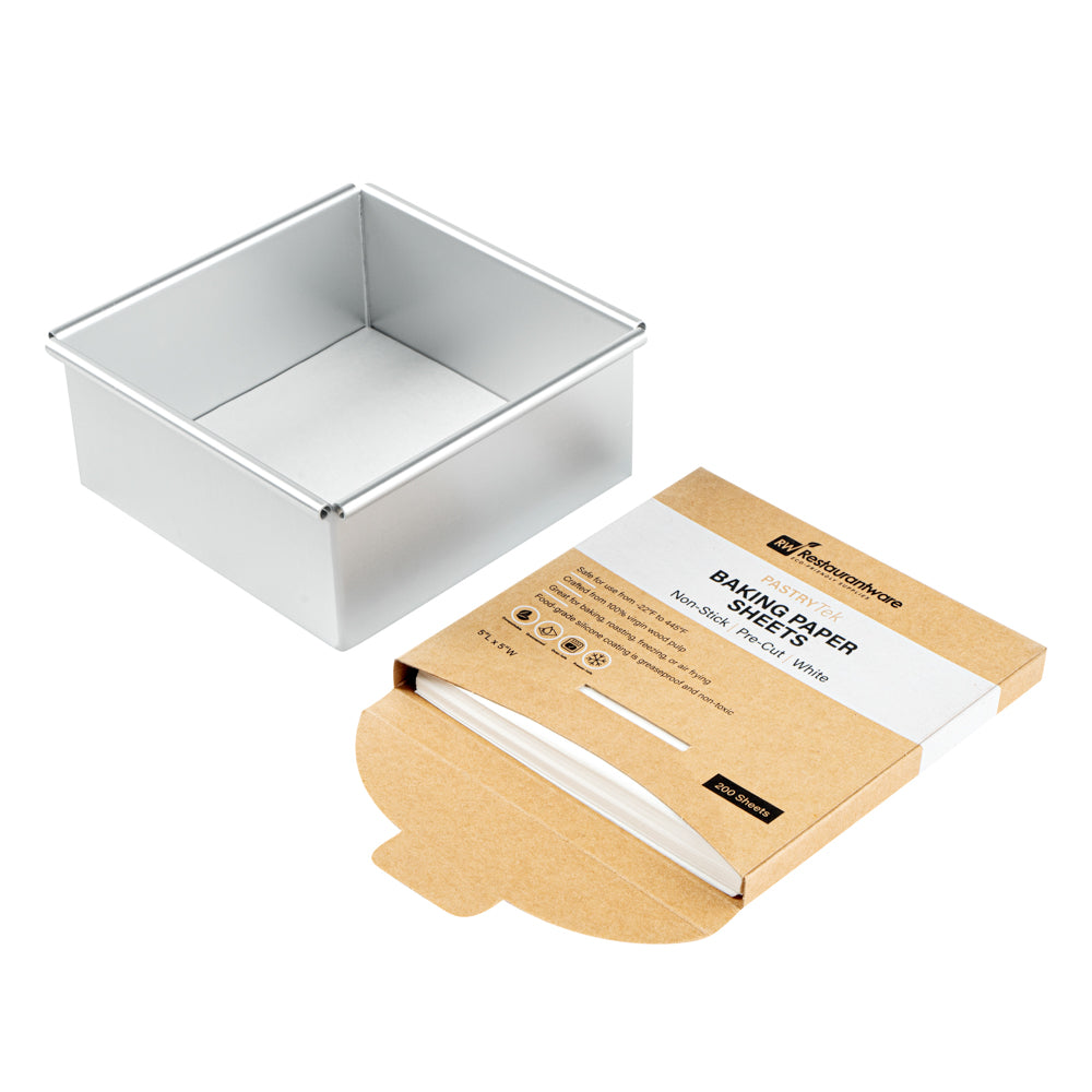 Pastry Tek White Parchment Paper Baking Sheet - Precut, Silicone Coated, Compostable - 5" x 5" - 200 count box