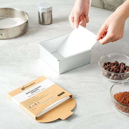 Pastry Tek White Parchment Paper Baking Sheet - Precut, Silicone Coated, Compostable - 5" x 5" - 1000 count box