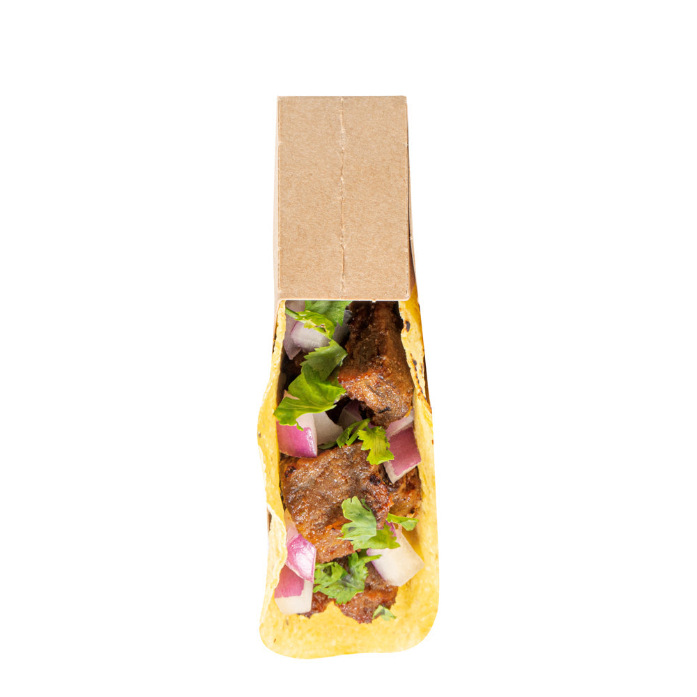 Bio Tek Kraft Paper Small Taco Holder - Greaseproof - 4" x 1 1/4" x 2 1/4" - 200 count box