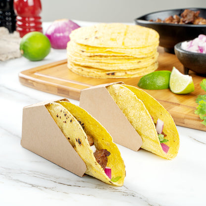Bio Tek Kraft Paper Small Taco Holder - Greaseproof - 4" x 1 1/4" x 2 1/4" - 200 count box