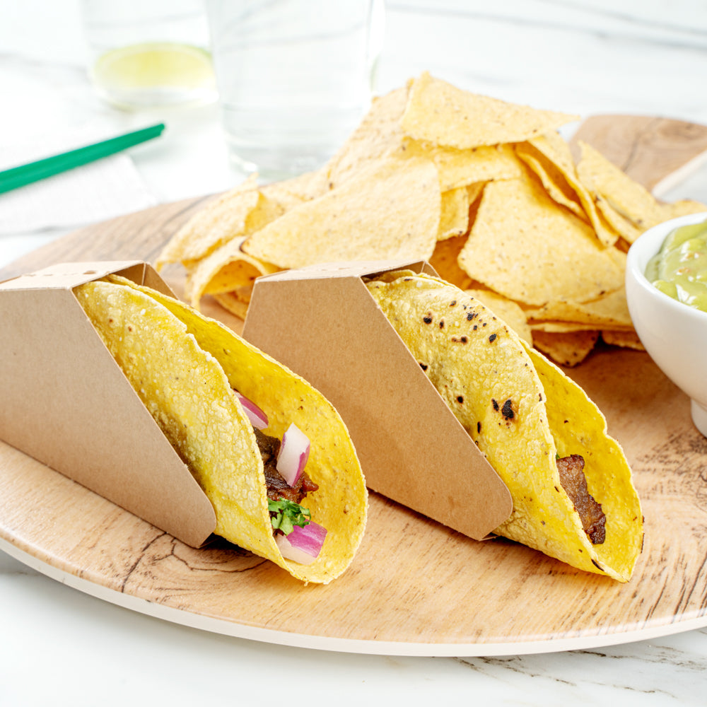 Bio Tek Kraft Paper Small Taco Holder - Greaseproof - 4" x 1 1/4" x 2 1/4" - 200 count box