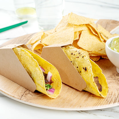 Bio Tek Kraft Paper Small Taco Holder - Greaseproof - 4" x 1 1/4" x 2 1/4" - 200 count box