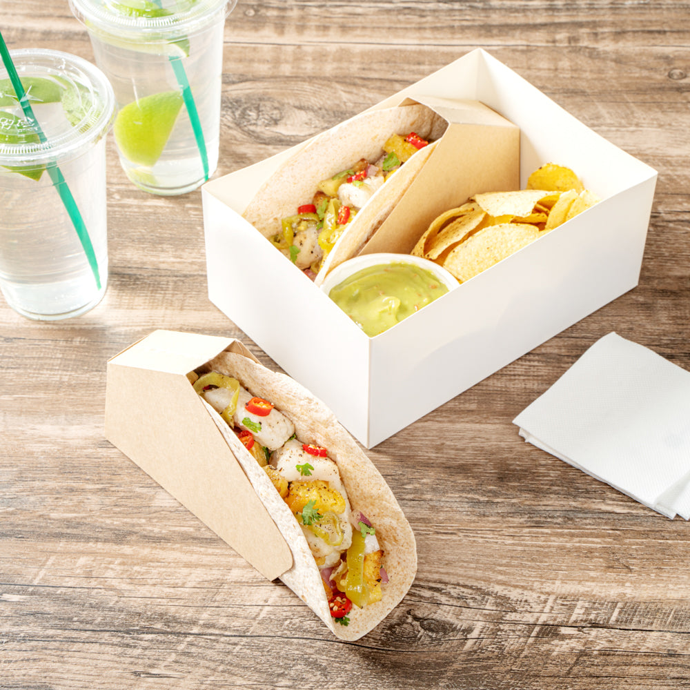 Bio Tek Kraft Paper Large Taco Holder - Greaseproof - 6 1/4" x 2" x 3 3/4" - 200 count box