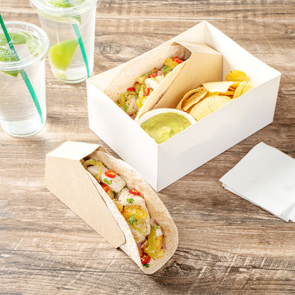Bio Tek Kraft Paper Large Taco Holder - Greaseproof - 6 1/4" x 2" x 3 3/4" - 200 count box