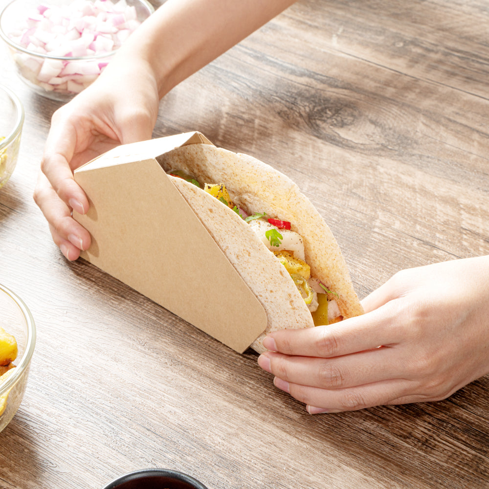 Bio Tek Kraft Paper Large Taco Holder - Greaseproof - 6 1/4" x 2" x 3 3/4" - 200 count box