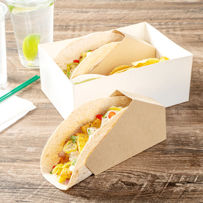 Bio Tek Kraft Paper Large Taco Holder - Greaseproof - 6 1/4" x 2" x 3 3/4" - 200 count box