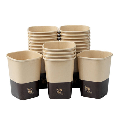 Hip 2 Be Square 12 oz Kraft and Brown Paper Hot / Cold Drinking Cup - Single Wall - 3 1/4" x 3 1/4" x 4 1/4" - 25 count box