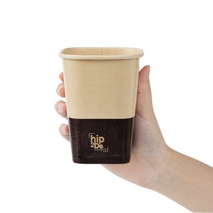 Hip 2 Be Square 12 oz Kraft and Brown Paper Hot / Cold Drinking Cup - Single Wall - 3 1/4" x 3 1/4" x 4 1/4" - 25 count box