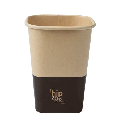 Hip 2 Be Square 12 oz Kraft and Brown Paper Hot / Cold Drinking Cup - Single Wall - 3 1/4" x 3 1/4" x 4 1/4" - 25 count box