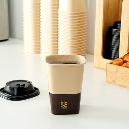 Hip 2 Be Square 12 oz Kraft and Brown Paper Hot / Cold Drinking Cup - Single Wall - 3 1/4" x 3 1/4" x 4 1/4" - 25 count box