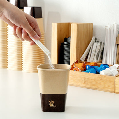 Hip 2 Be Square 12 oz Kraft and Brown Paper Hot / Cold Drinking Cup - Single Wall - 3 1/4" x 3 1/4" x 4 1/4" - 25 count box