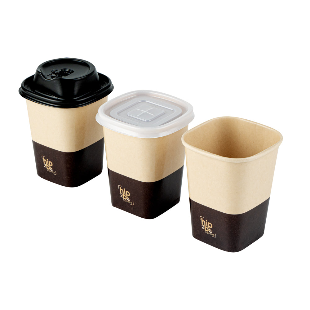 Hip 2 Be Square 12 oz Kraft and Brown Paper Hot / Cold Drinking Cup - Single Wall - 3 1/4" x 3 1/4" x 4 1/4" - 500 count box