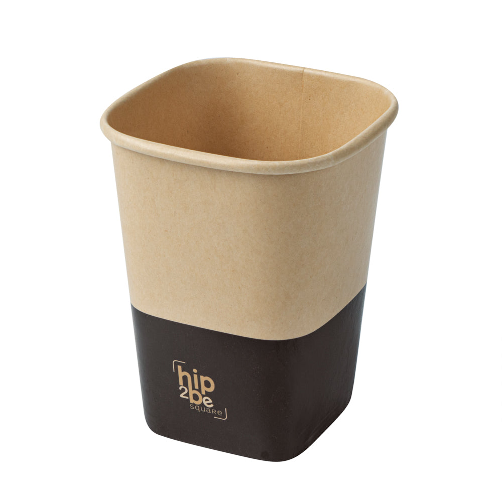 Hip 2 Be Square 12 oz Kraft and Brown Paper Hot / Cold Drinking Cup - Single Wall - 3 1/4" x 3 1/4" x 4 1/4" - 500 count box