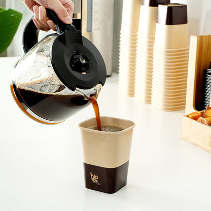 Hip 2 Be Square 12 oz Kraft and Brown Paper Hot / Cold Drinking Cup - Single Wall - 3 1/4" x 3 1/4" x 4 1/4" - 500 count box