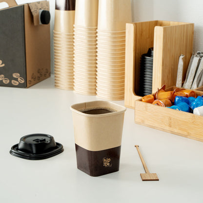 Hip 2 Be Square 12 oz Kraft and Brown Paper Hot / Cold Drinking Cup - Single Wall - 3 1/4" x 3 1/4" x 4 1/4" - 500 count box