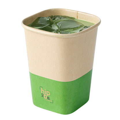 Hip 2 Be Square 12 oz Kraft and Green Paper Hot / Cold Drinking Cup - Single Wall - 3 1/4" x 3 1/4" x 4 1/4" - 25 count box