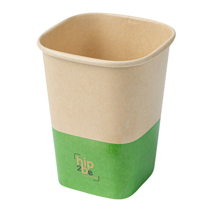 Hip 2 Be Square 12 oz Kraft and Green Paper Hot / Cold Drinking Cup - Single Wall - 3 1/4" x 3 1/4" x 4 1/4" - 25 count box