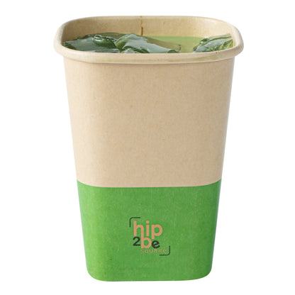 Hip 2 Be Square 12 oz Kraft and Green Paper Hot / Cold Drinking Cup - Single Wall - 3 1/4" x 3 1/4" x 4 1/4" - 500 count box
