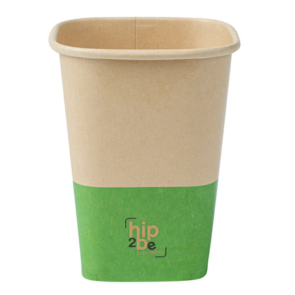Hip 2 Be Square 12 oz Kraft and Green Paper Hot / Cold Drinking Cup - Single Wall - 3 1/4" x 3 1/4" x 4 1/4" - 500 count box