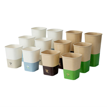 Hip 2 Be Square 12 oz Kraft and Green Paper Hot / Cold Drinking Cup - Single Wall - 3 1/4" x 3 1/4" x 4 1/4" - 500 count box