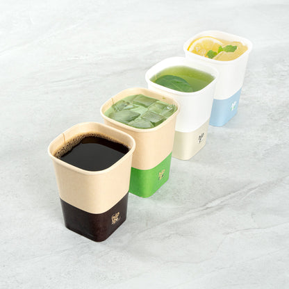 Hip 2 Be Square 12 oz Kraft and Green Paper Hot / Cold Drinking Cup - Single Wall - 3 1/4" x 3 1/4" x 4 1/4" - 500 count box