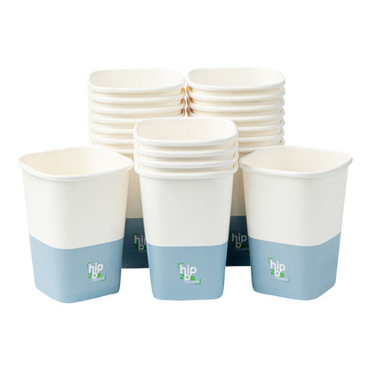 Hip 2 Be Square 12 oz White and Blue Paper Hot / Cold Drinking Cup - Single Wall - 3 1/4" x 3 1/4" x 4 1/4" - 25 count box