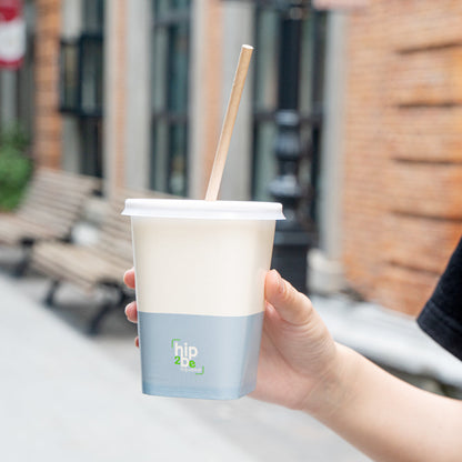 Hip 2 Be Square 12 oz White and Blue Paper Hot / Cold Drinking Cup - Single Wall - 3 1/4" x 3 1/4" x 4 1/4" - 25 count box