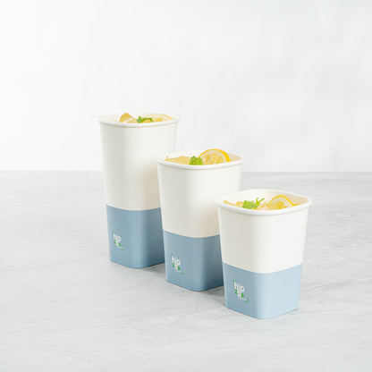 Hip 2 Be Square 12 oz White and Blue Paper Hot / Cold Drinking Cup - Single Wall - 3 1/4" x 3 1/4" x 4 1/4" - 500 count box